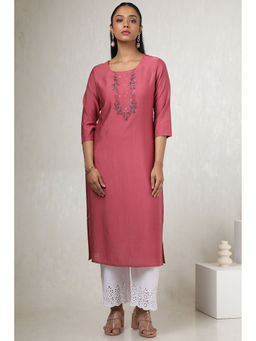 Soch - Women Red Viscose Blend Embellished Kurta with Cutdana
