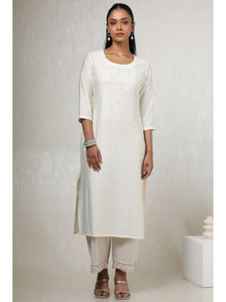 Soch - Women Off White Viscose Blend Embellished Kurta