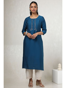 Soch - Women Navy Blue Viscose Blend Embellished Kurta