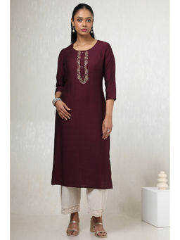 Soch - Women Maroon Viscose Blend Embellished Kurta