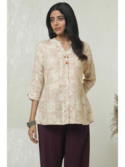 Soch - Women Beige Linen Ethnic Motifs Tunic