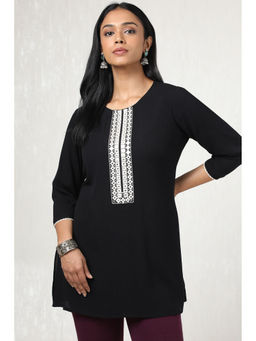 Soch - Women Black Rayon Crepe Embroidered with Faux Mirror Tunic