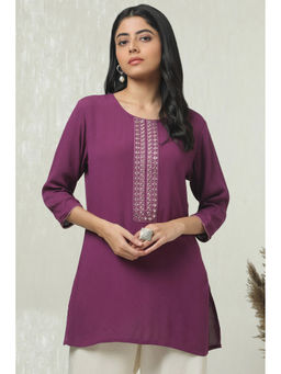 Soch - Women Purple Rayon Crepe Embroidered with Faux Mirror Tunic