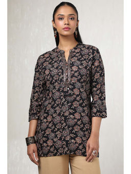 Soch - Women Black Rayon Floral Print Tunic