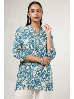 Soch - Women Blue Rayon Floral Print Tunic