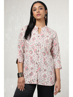 Soch - Women Cream Linen Floral Print Tunic