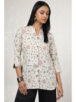 Soch - Women Off White Linen Floral Print Tunic