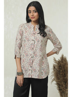 Soch - Women Off White Linen Floral Print Motifs Tunic
