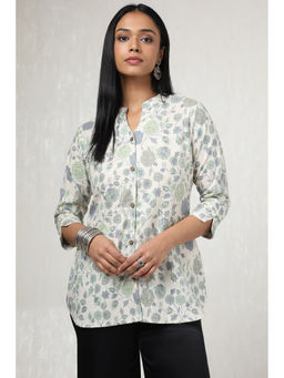 Soch - Women Off White Linen Floral Print Tunic