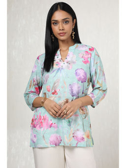 Soch - Women Light Green Polyester Floral Print Tunic