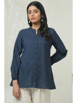 Soch - Women Navy Blue Cotton Slub Solid Tunic