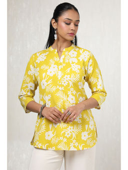 Soch - Women Yellow Cotton Flex Floral Print Tunic