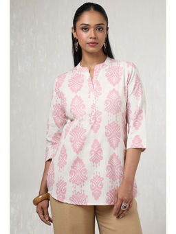 Soch - Women White and Pink Cotton Flex Ethnic Motifs Tunic