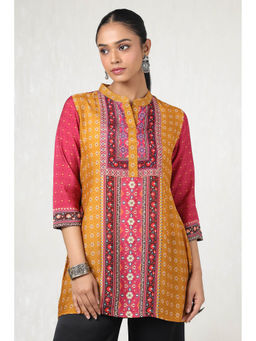 Soch - Women Mustard Viscose Muslin Ethnic Motifs Tunic