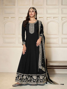 Seerat - Black White Thread Embroidery Silk Anarkali Kurta with Dupatta (Set of 2)