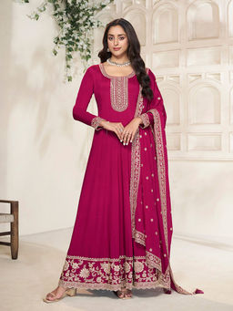 Seerat - Magenta White Thread Embroidery Silk Anarkali Kurta with Dupatta (Set of 2)