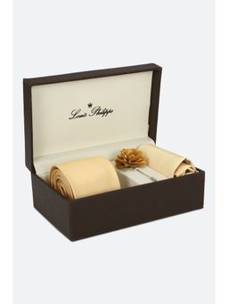 Louis Philippe - Men Cream Solid Tie Pocket Square & Lapel Pin Solid Plain