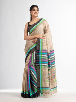 Angoshobha - Ghicha Multi Kochi with Jamdani Pallu Cotton Ghicha Saree with Unstitched Blouse