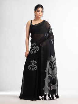 Angoshobha - Black Jamdani Handwoven Linen Saree with Unstitched Blouse
