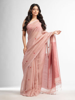 Angoshobha - Crystal Pink Resham Cotton Kota Check Buti Jacquard Pallu Saree with Unstitched Blouse