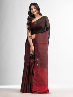 Angoshobha - Black Tissue Linen Multi Colour Pallu Handwoven Saree with Unstitched Blouse