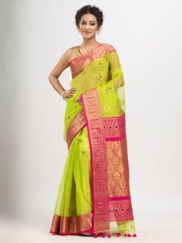 Angoshobha - Neon Green Art Silk Banarasi Saree with Unstitched Blouse
