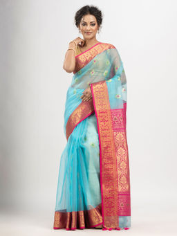 Angoshobha - Turquoise Tute Art Silk Banarasi Saree with Unstitched Blouse