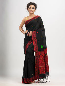 Angoshobha - Black Cotton Buti with Kalka Pallu and Jacquard Saree with Unstitched Blouse