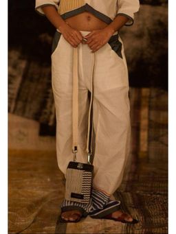 Banana Labs - Beige Cotton Self Design Relaxed Pant