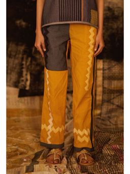 Banana Labs - Mustard Cotton Self Design Relaxed Pant
