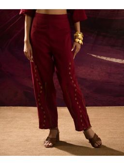 Banana Labs - Maroon Pure Cotton Self Design Relaxed Pant