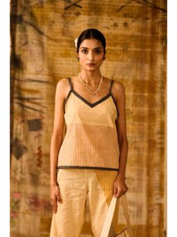 Banana Labs - Women's Beige Sequence Motion Top with Denim Edges