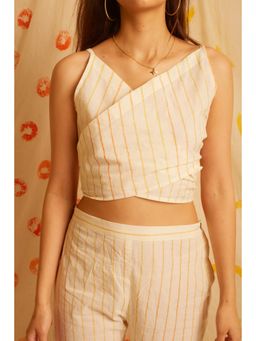 Banana Labs - Women's White Striped Dandelion Wrap Crop Top