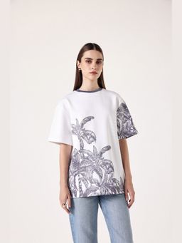 Muvazo - Palm Rush Oversized Unisex White T-shirt