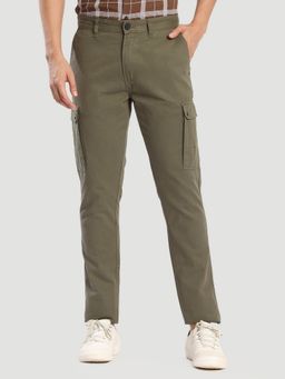 Bene Kleed - Men Olive Cotton Solid Slim Fit Cargo