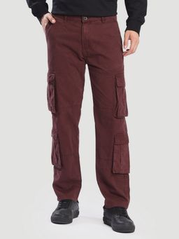 Bene Kleed - Men Maroon Cotton Solid Relaxed Fit Cargo