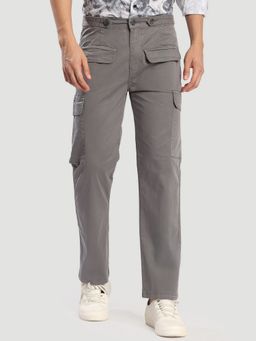 Bene Kleed - Men Grey Elastane Solid Relaxed Fit Cargo