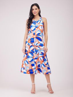 FableStreet - Floral A-line Dress - Blue