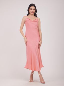 FableStreet - Satin Cowl Neck Dress - Dusty Pink