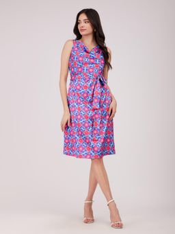 FableStreet - Satin Cowl Neck Dress - Blue