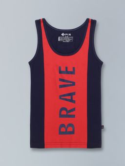 3PIN - Boys Navy & Red Cut & Sew Brave Printed Cotton Vest