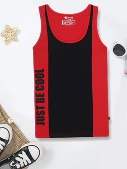 3PIN - Boys Black & Red Cut & Sew Colorblock Just Be Cool Printed Cotton Vest