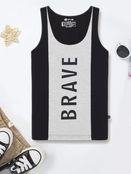 3PIN - Boys Bleach Melange & Black Cut & Sew Brave Printed Cotton Vest