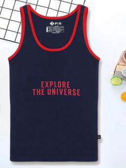 3PIN - Boys Navy Blue Explore The Universe Printed Cotton Vest