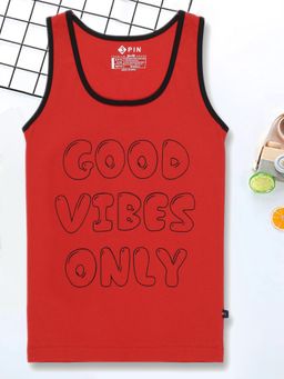 3PIN - Boys Red Good Vibes Only Printed Cotton Vest