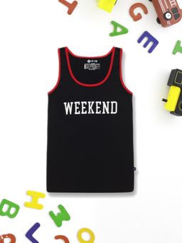 3PIN - Boys Black Weekend Typography Printed Cotton Vest
