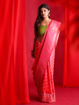 Beatitude - Pink Banarasi Saree with Unstitched Blouse