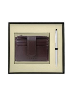 Cross - Century Chrome Pen With Brown Card Holder (Set of 2)