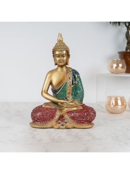 HomeTown - Zen Meditation Buddha, Polyresin Hand Finished Figurine Green & Gold