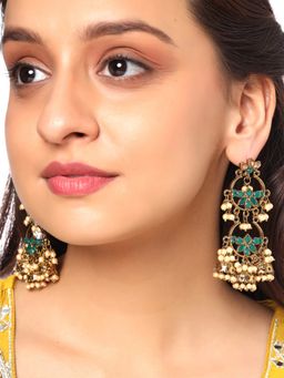 Yellow Chimes - Gold Plated Beaded Layered Kundan Studded Chaandbali Earrings